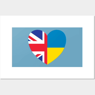 UK Supports Ukraine, UK Stands With Ukraine, Heart With Combined Flags Posters and Art